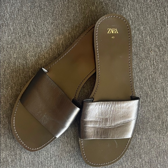 ZARA super minimalistic slides sandals flats black leather EU 40 US 9,5 - Picture 4 of 10